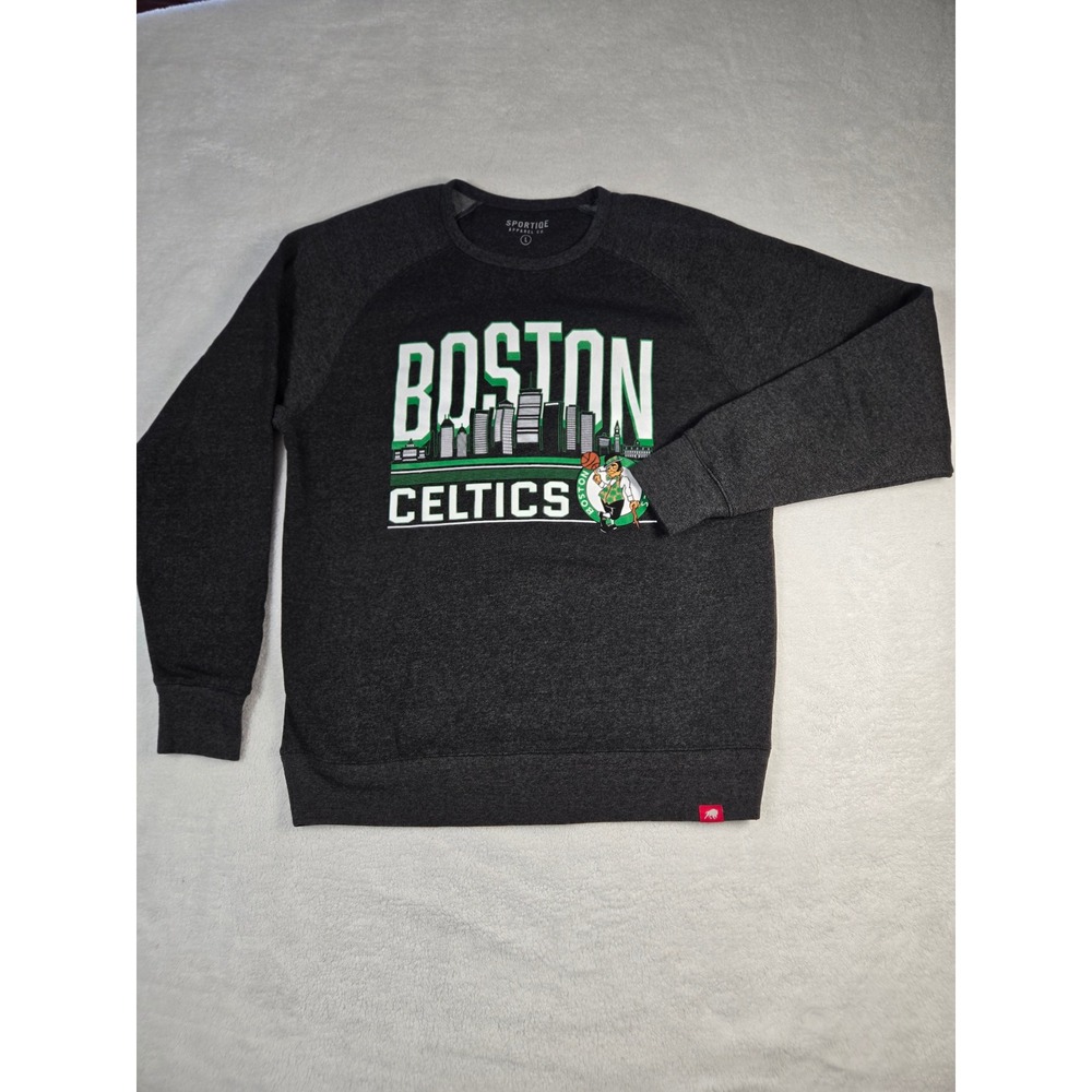 Sportiqe Boston Celtics Crewneck Sweatshirt Charcoal Gray Raglan Mens Large NBA